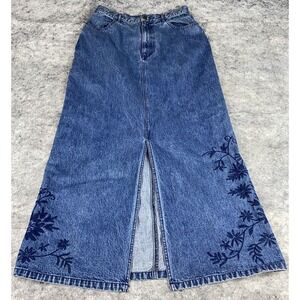 Y2K Denim Eddie Bauer Womens 12 Tall Jean Maxi Skirt Front Slit Medium‎ Wash